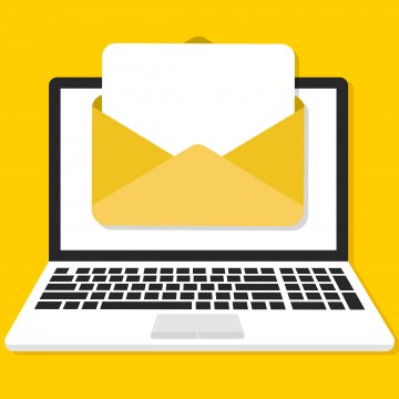 Digital fax in an envelope against a yellow laptop screen